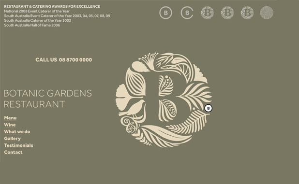 A screenshot showing the Botanic Gardens Restaurant home page