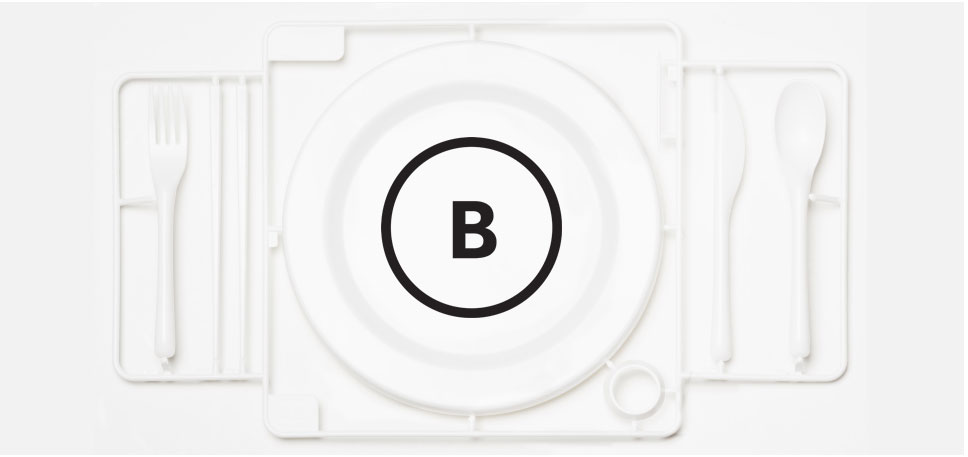 An image showing the origin of the Blanco logo, the logo overlaid onto a plastic dinner setting.