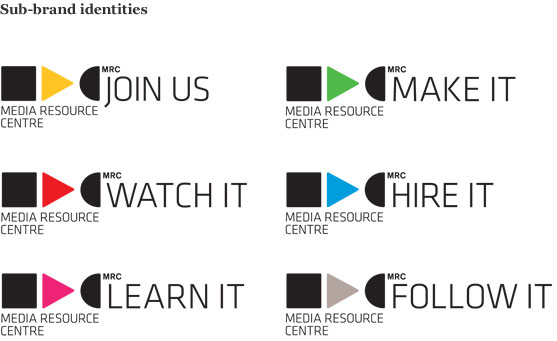 A series of logo variations for the MRC sub-brands.