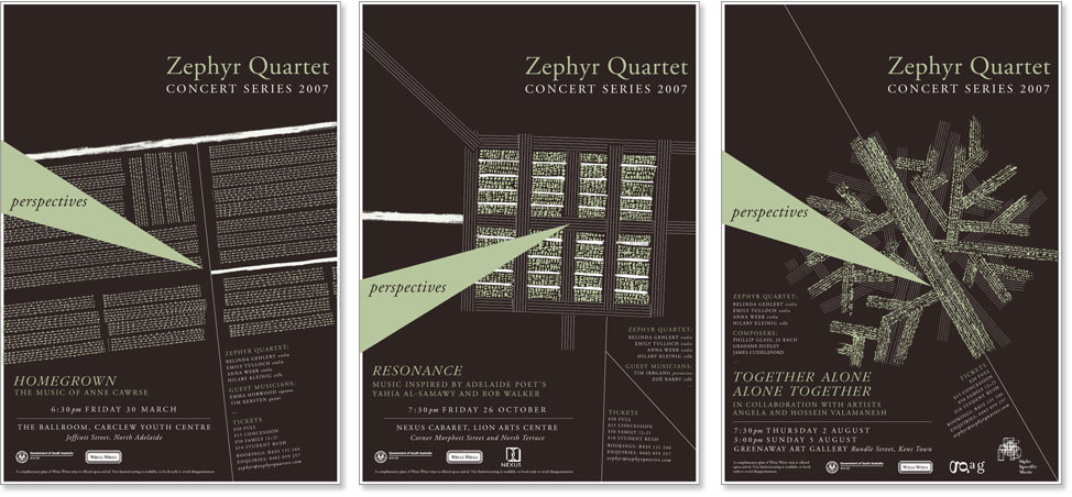 3 different covers for the Zephyr Quartet annual performances.