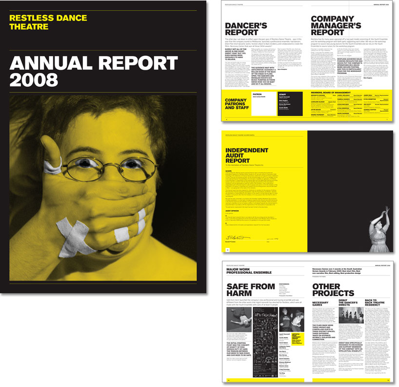 The cover and internal page designs from the 2008 Annual Report.